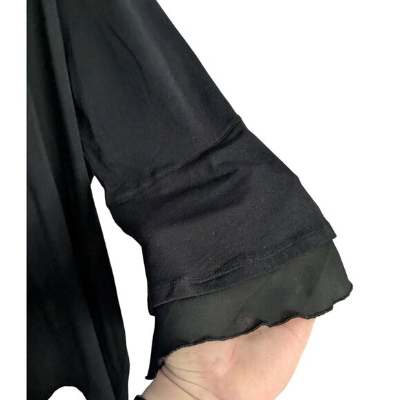 Westbound Woman Black 3X Flowy Tunic Top Ruffle Sleeves Sheer Accents - Picture 5 of 11